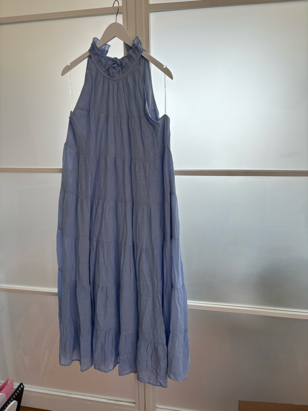 Light Blue Sleeveless Tiered Halter Dress